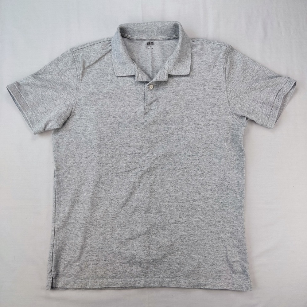 Uniqlo Polo Shirt Mens XL Grey Short Sleeve Casual Pique Knit Basic